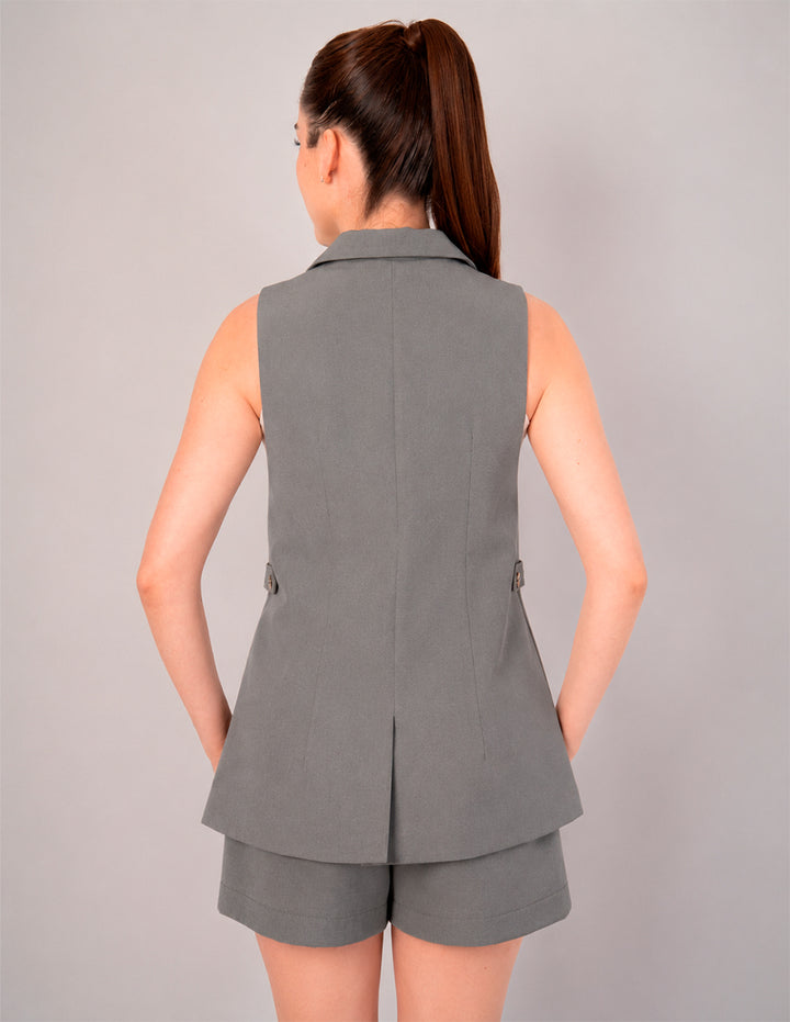 Chaleco largo de un botón (disponible en rosa y gris)