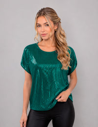 Blusa verde de lentejuelas y manga corta