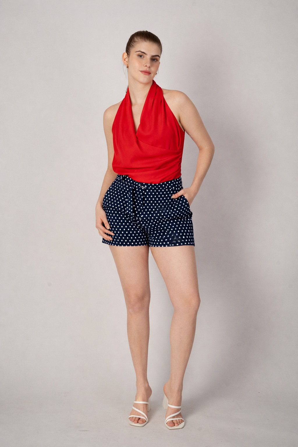 Short de vestir azul con dots