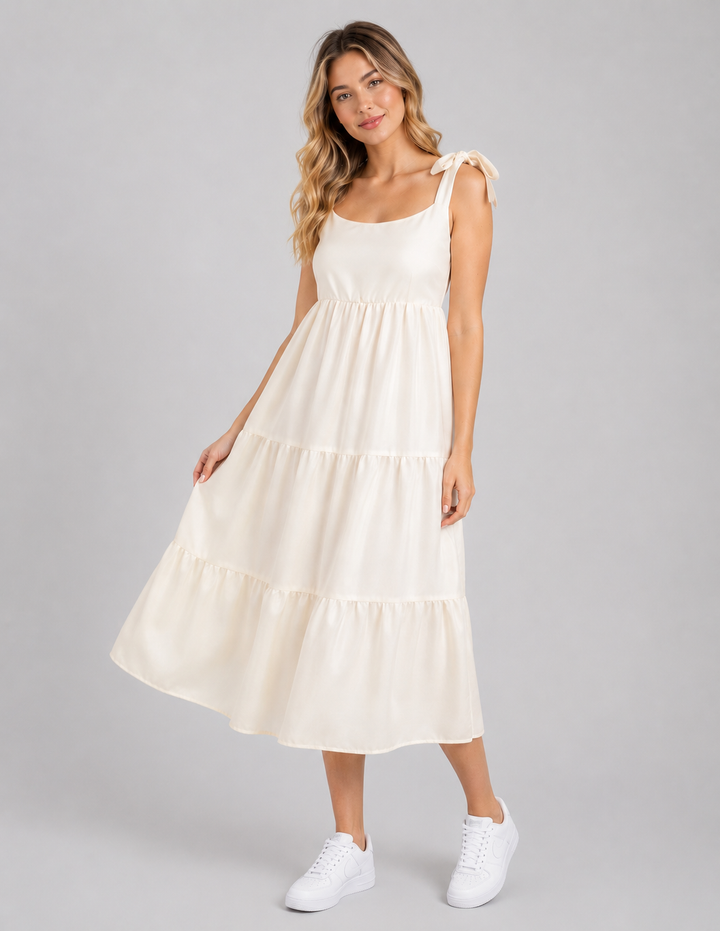 Vestido crema largo sin mangas