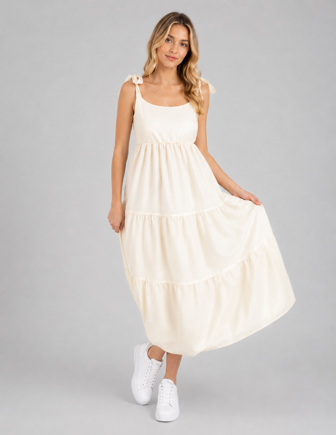 Vestido crema largo sin mangas