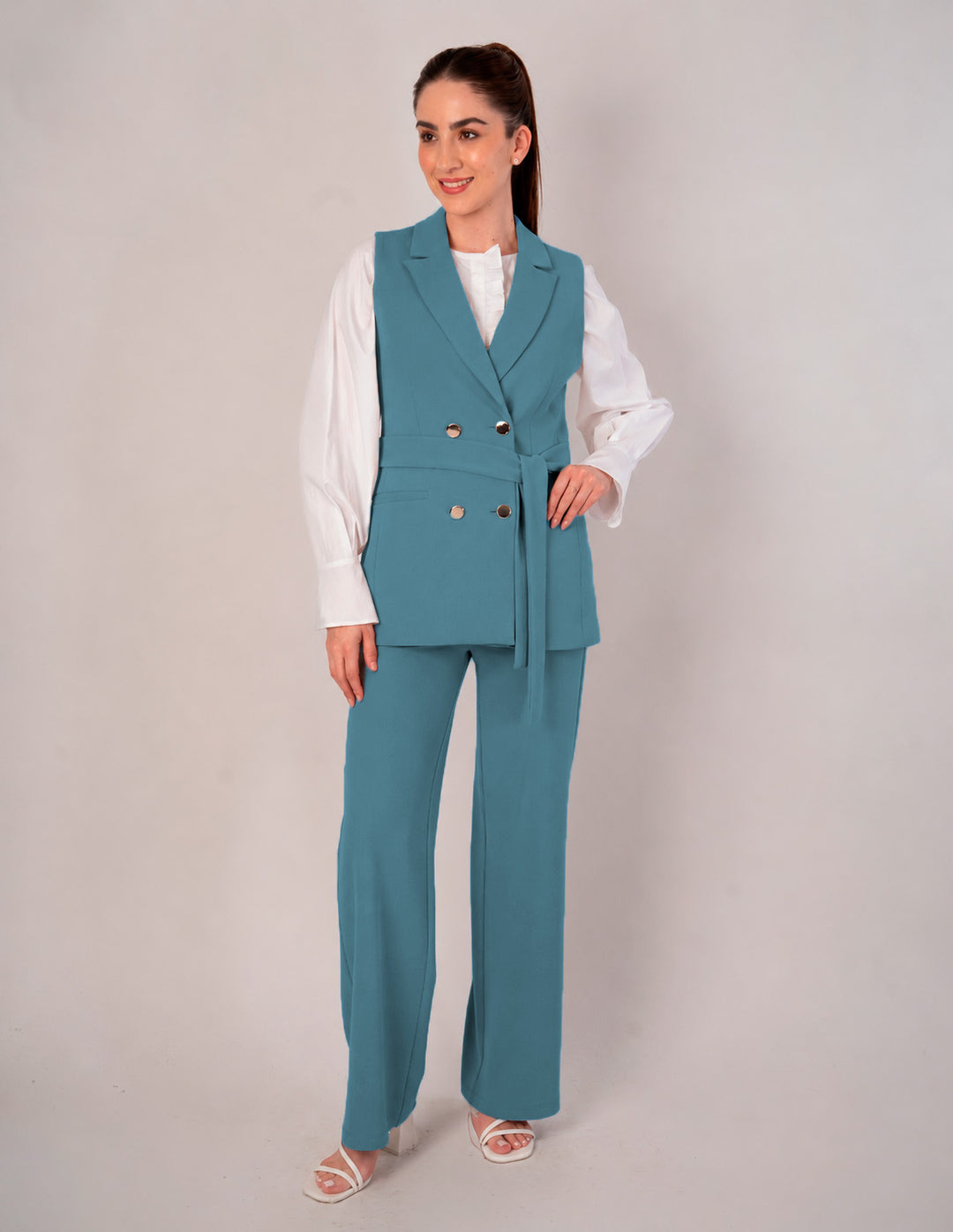 Pantalón de vestir azul denim a la cintura