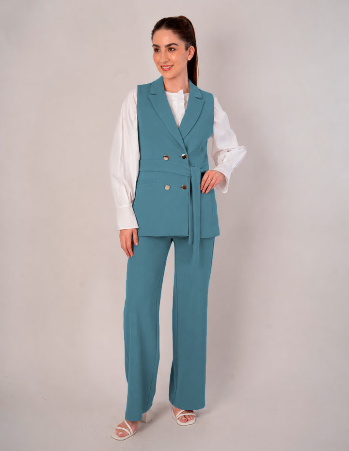 Pantalón de vestir azul denim a la cintura