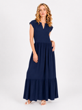 Vestido largo azul marino cuello V