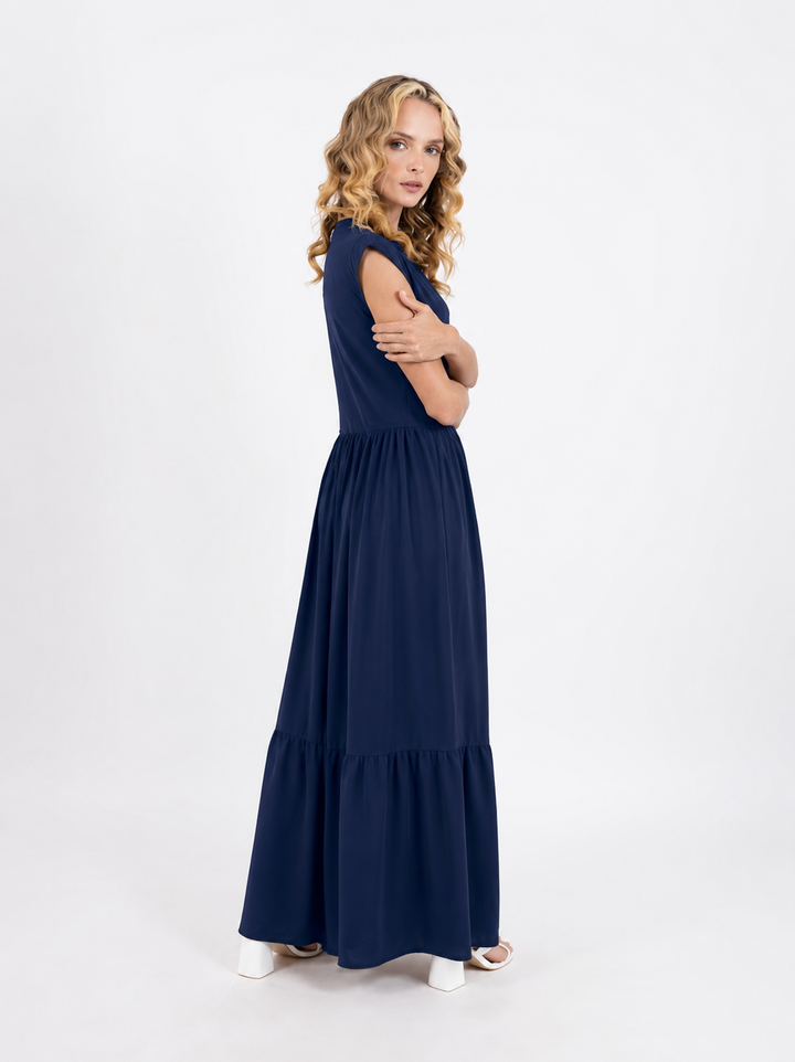 Vestido largo azul marino cuello V