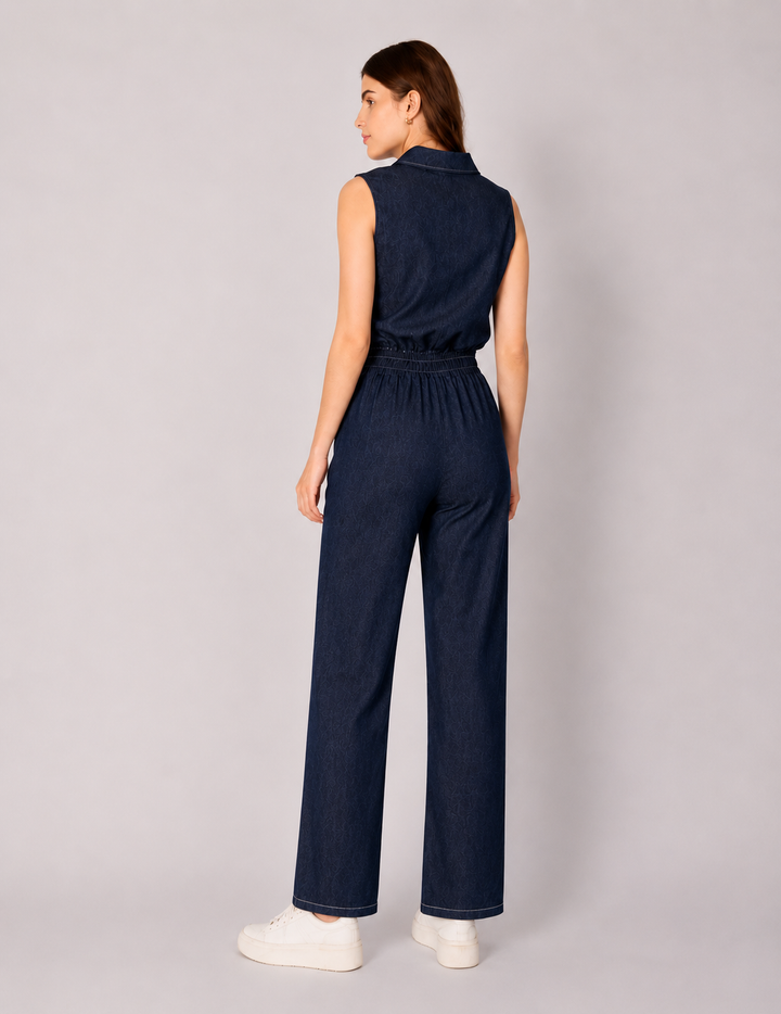 Jumpsuit largo azul y botones enfrente