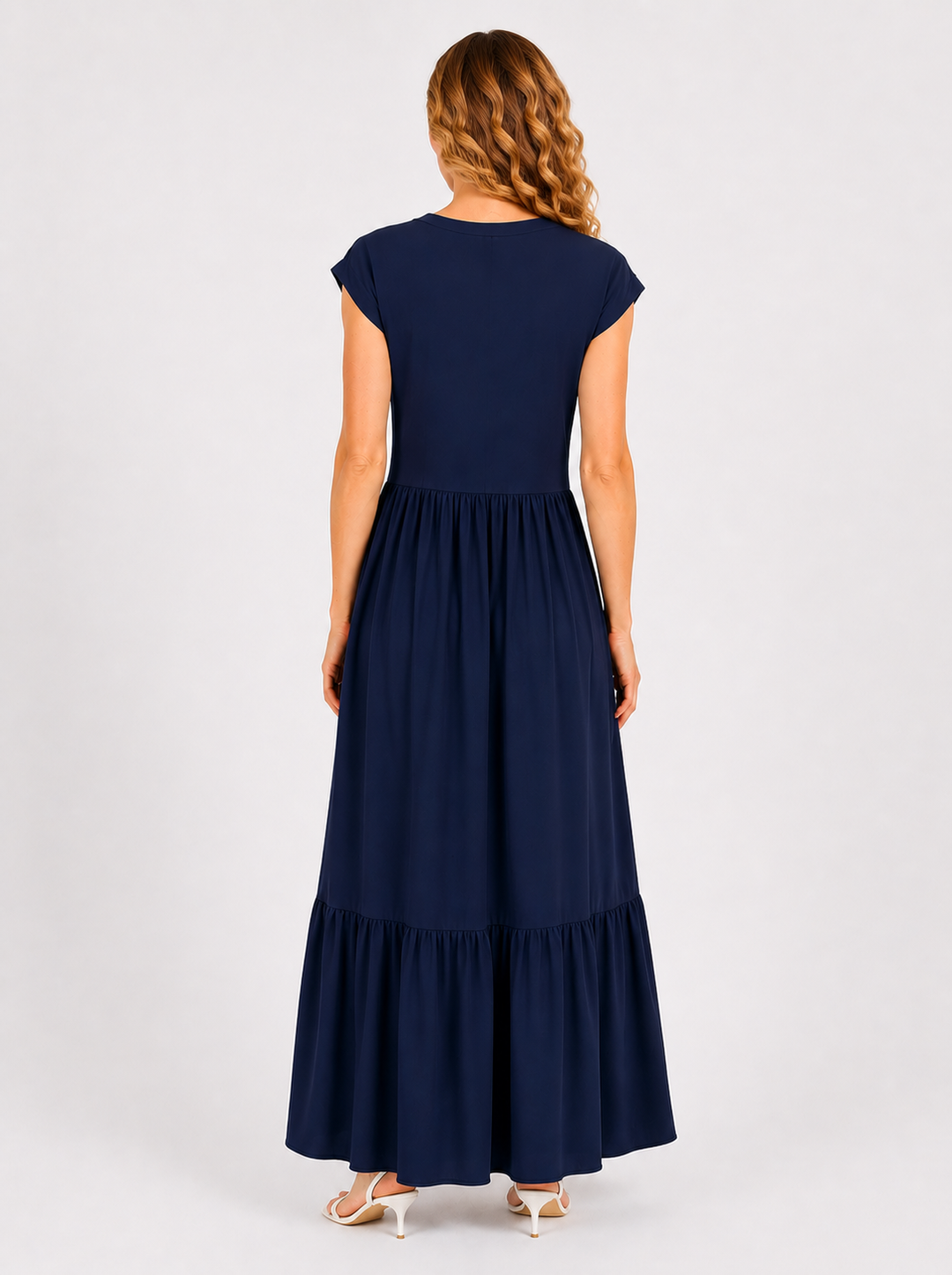Vestido largo azul marino cuello V