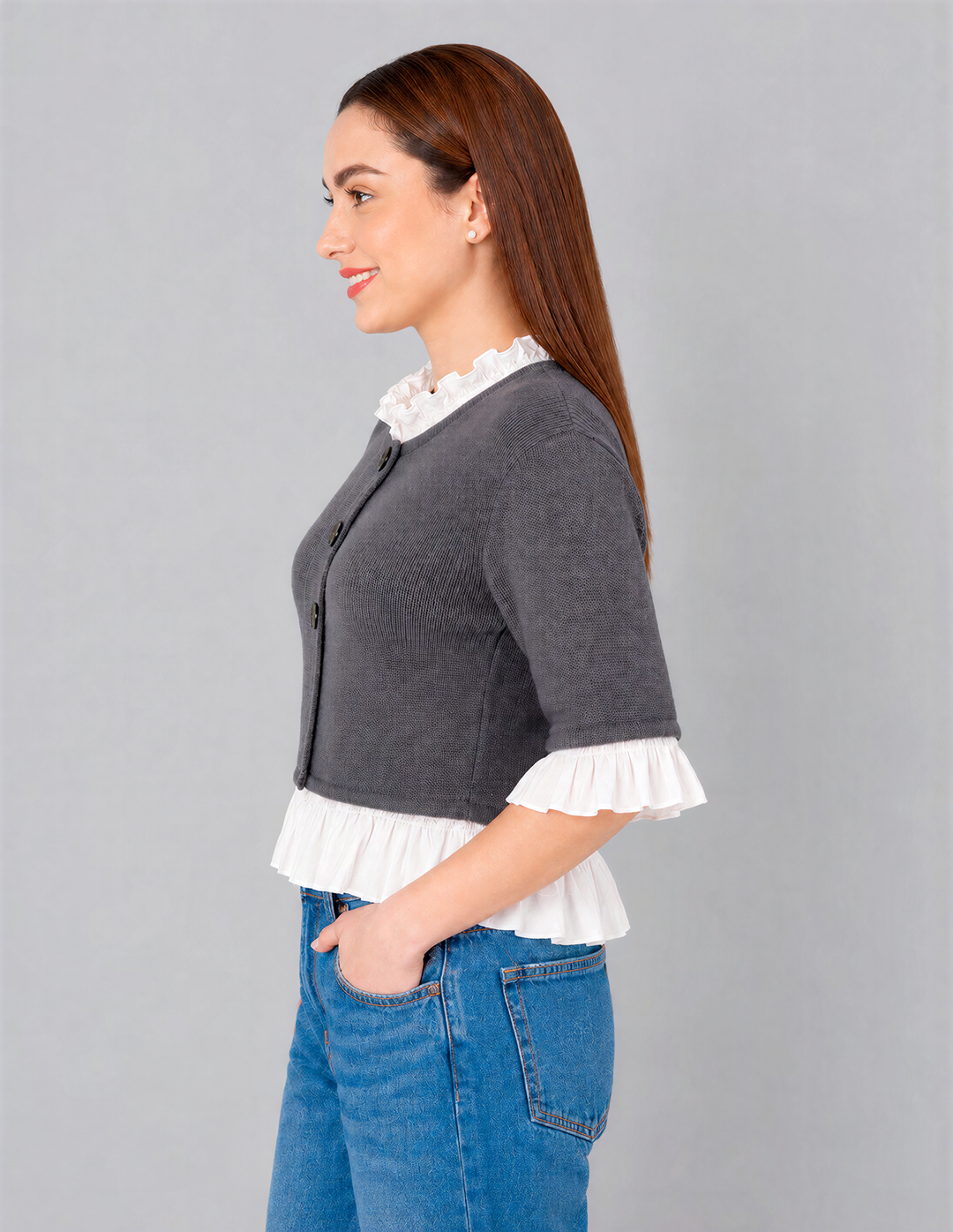 Blusa gris corta de mangas 3/4