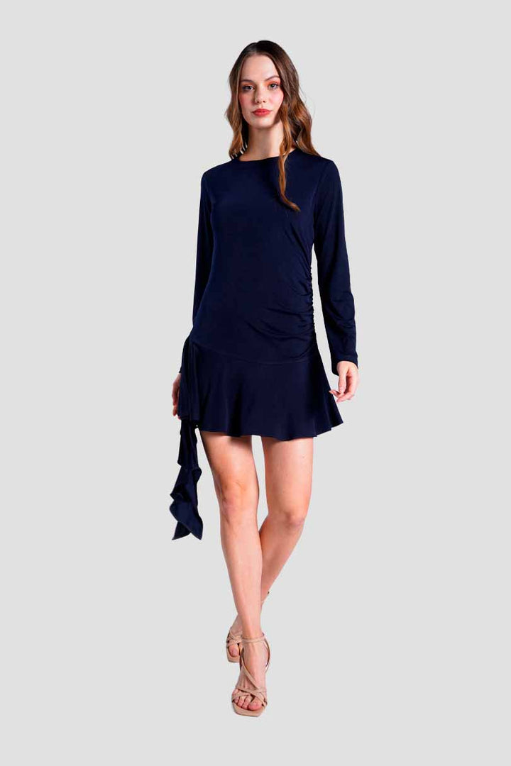 Vestido azul marino corto de manga larga