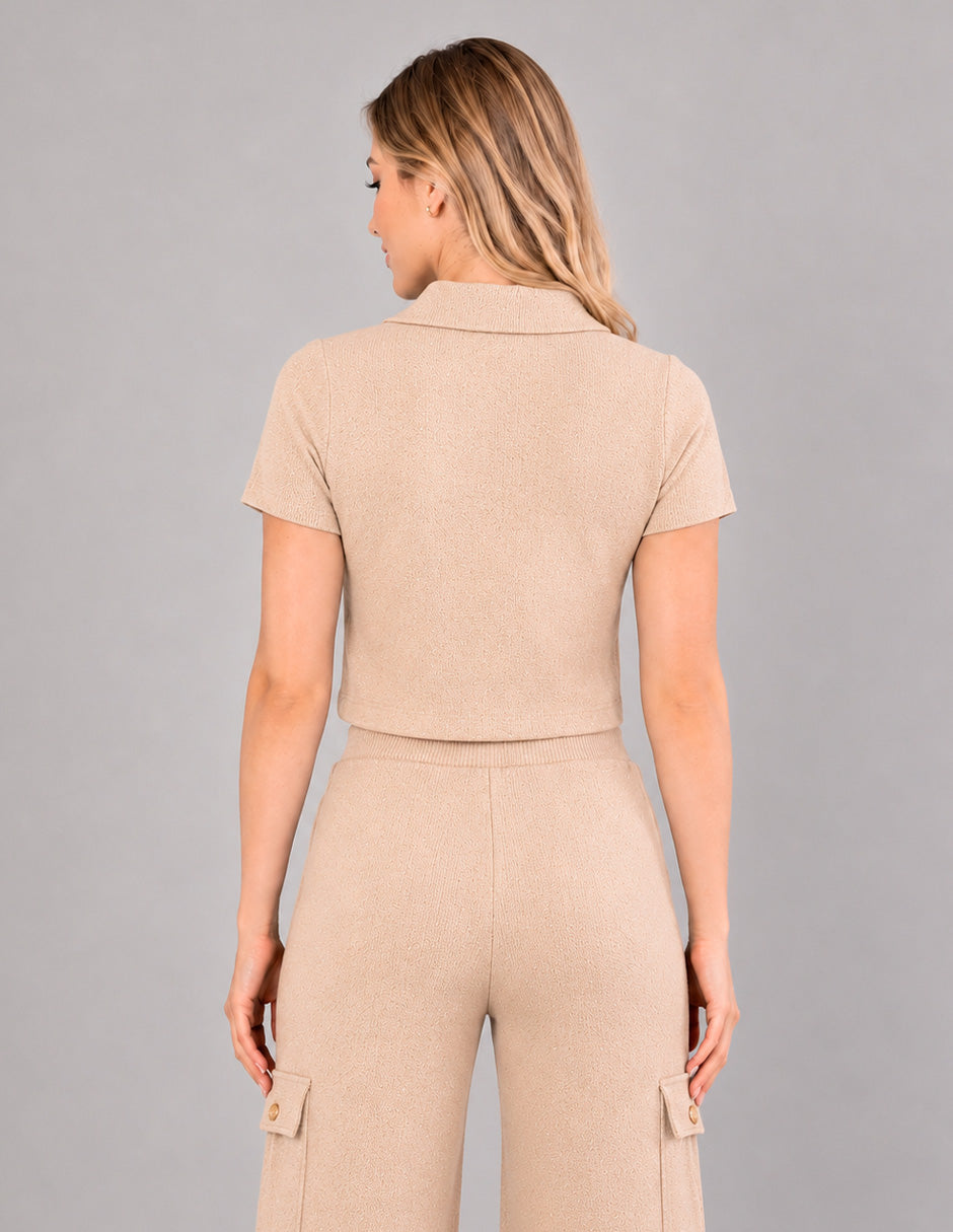 Blusa beige de tejido de punto (Conjunto)