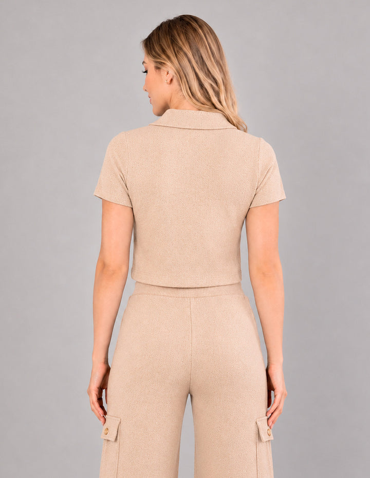 Blusa beige de tejido de punto (Conjunto)