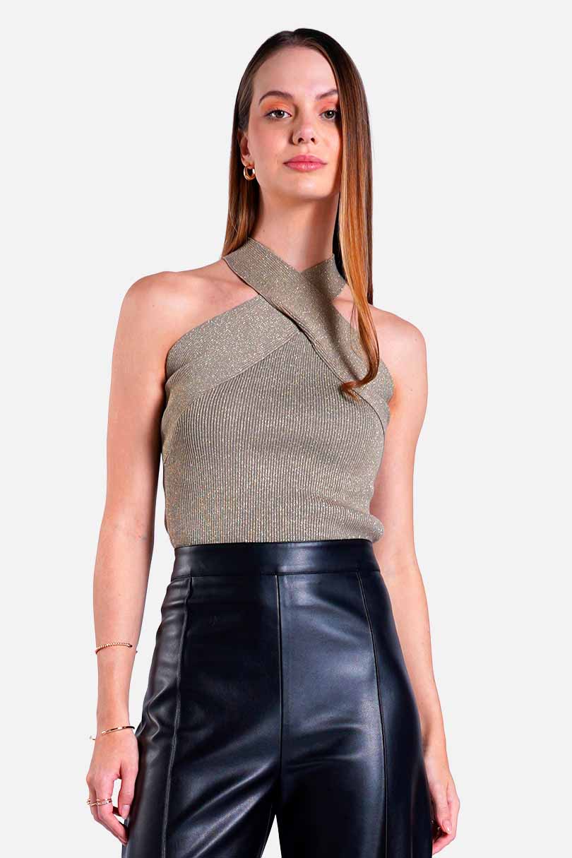 Blusa oro tipo halter