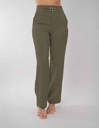 Pantalón de vestir con detalle de hebilla (disponible en beige/ verde)