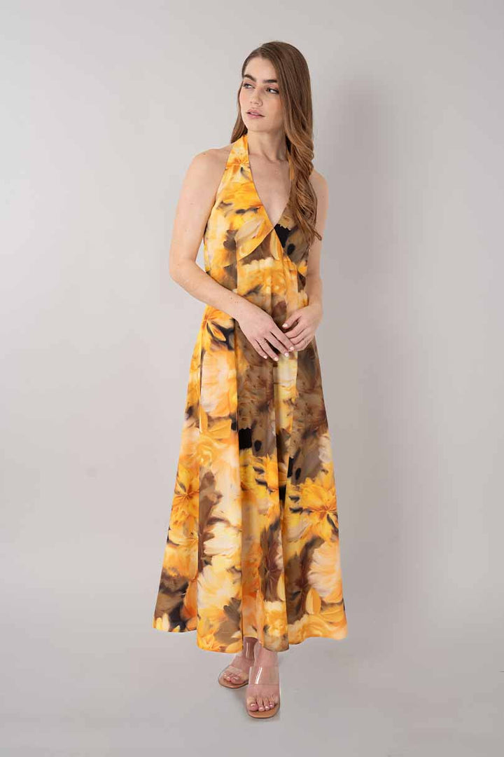 Vestido largo estamapado de escote V