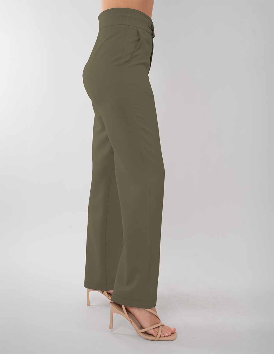 Pantalón de vestir con detalle de hebilla (disponible en beige/ verde)