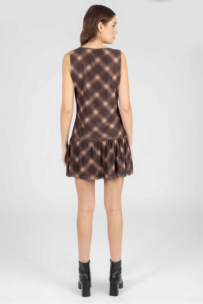 Vestido corto café con efecto degradado