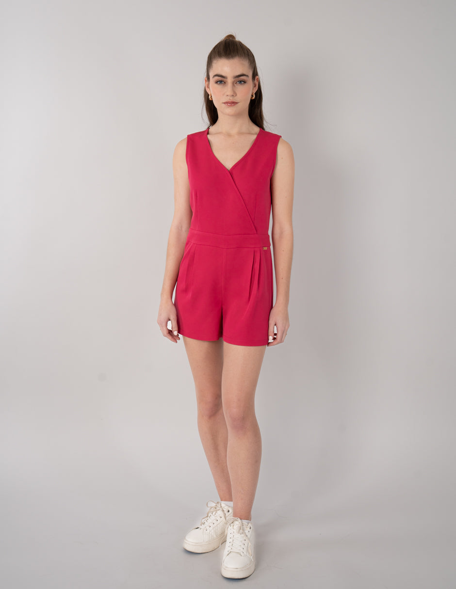 Jumpsuit corto rosa y azul demin