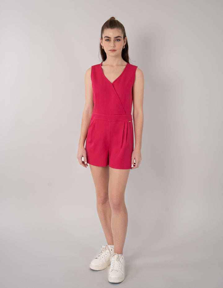 Jumpsuit corto rosa y azul demin