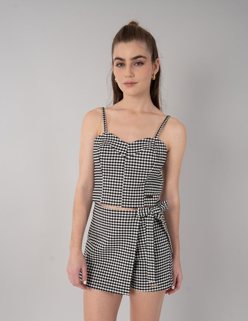 Blusa tipo top de diseño de cuadros (Conjunto)