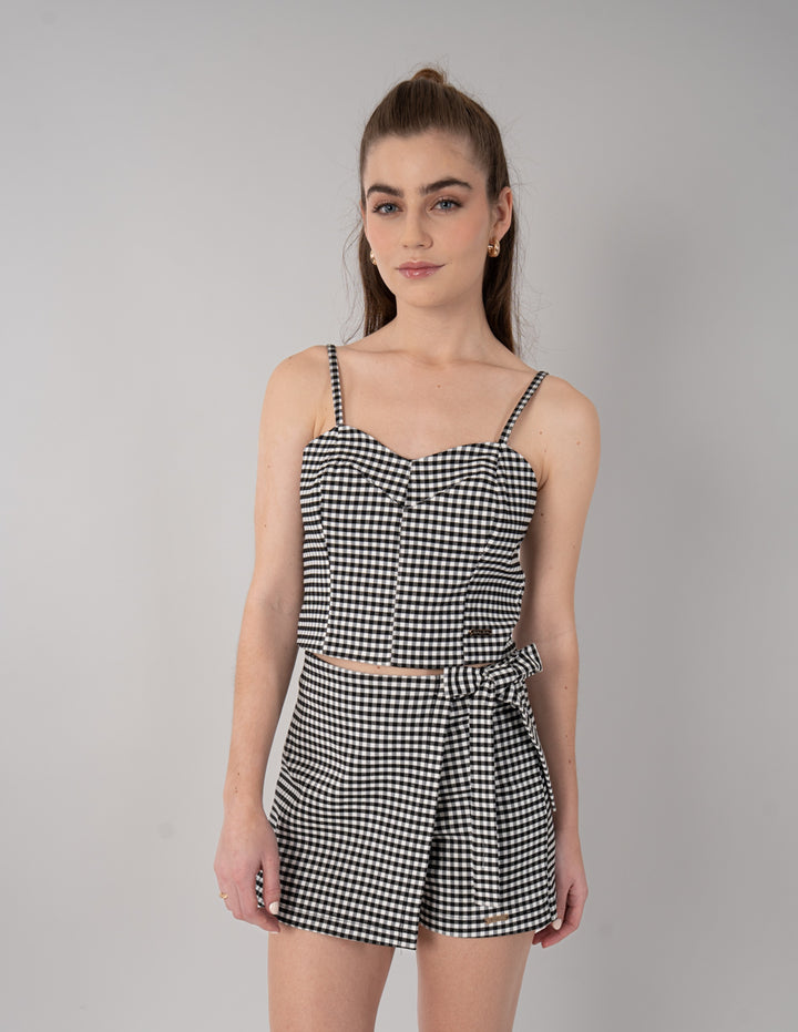 Blusa tipo top de diseño de cuadros (Conjunto)