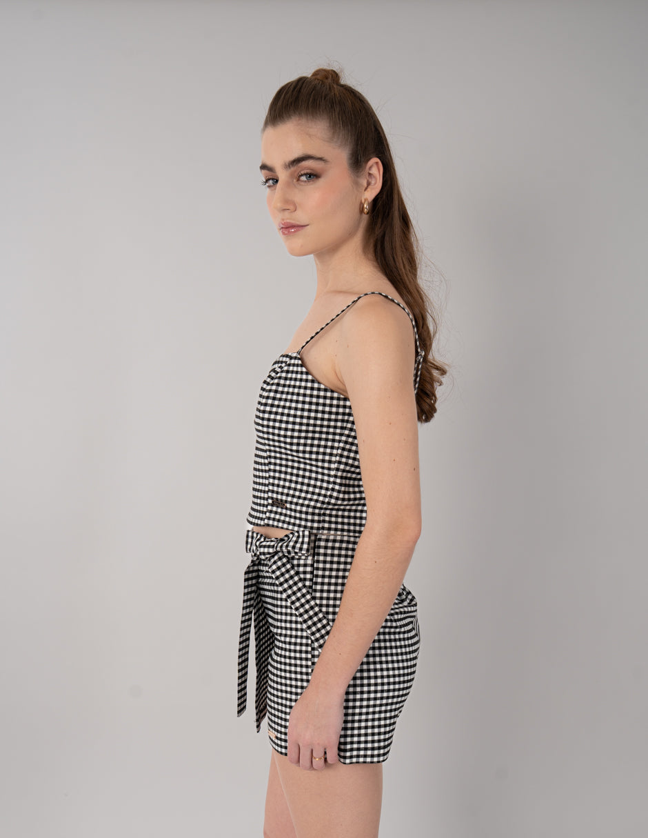 Blusa tipo top de diseño de cuadros (Conjunto)
