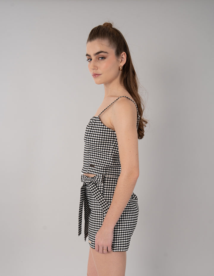 Blusa tipo top de diseño de cuadros (Conjunto)