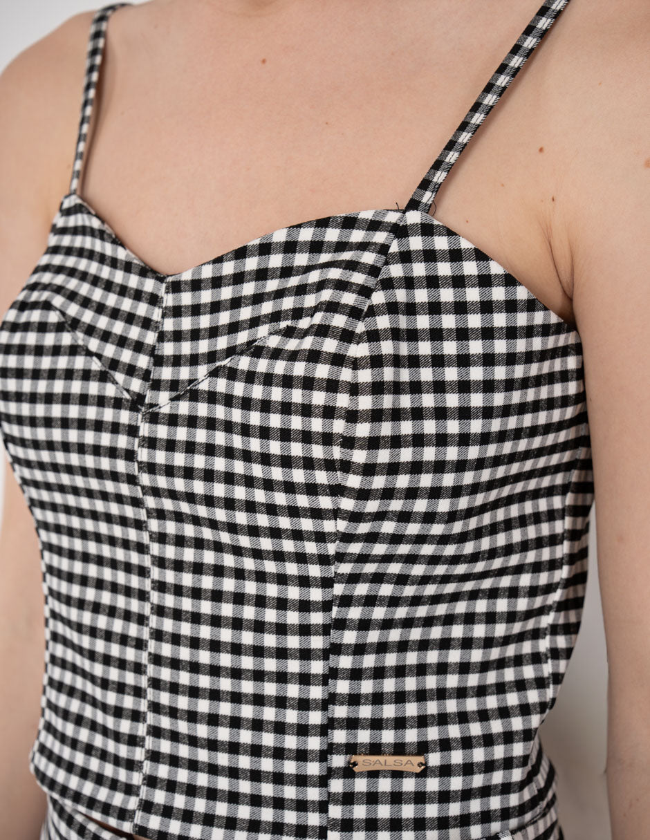 Blusa tipo top de diseño de cuadros (Conjunto)