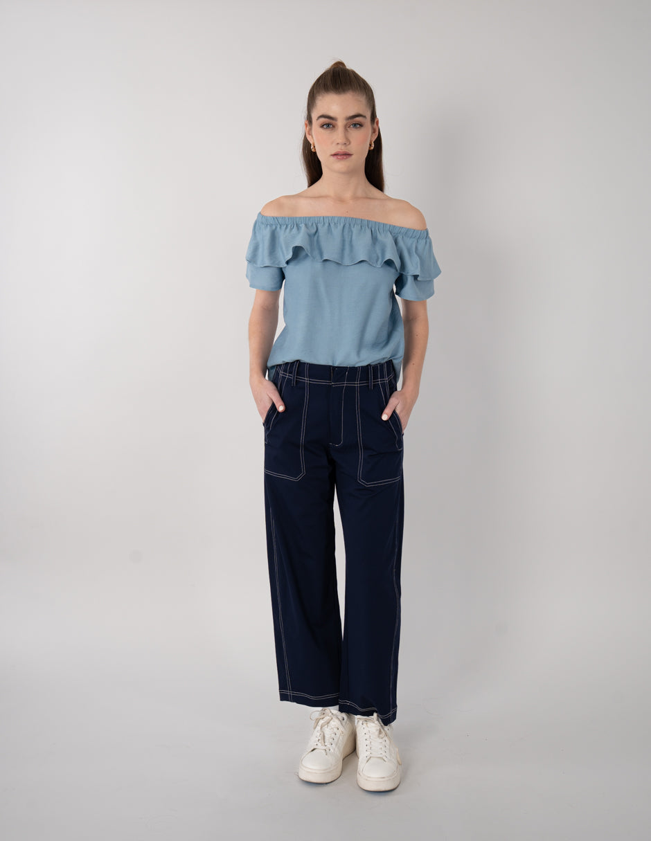 Blusa azul off shoulder