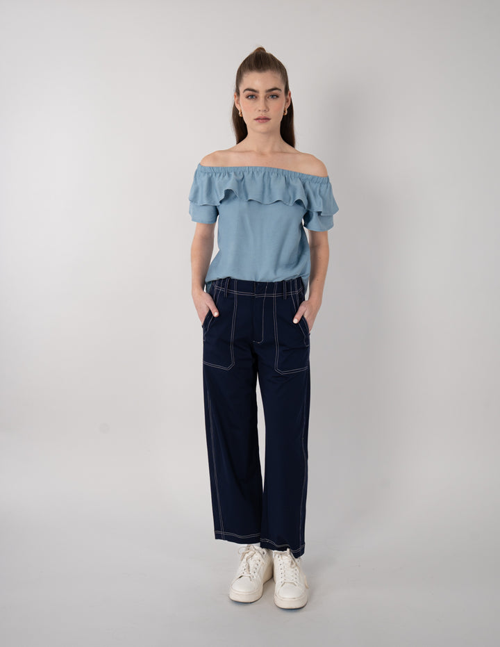Blusa azul off shoulder
