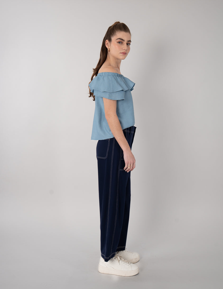 Blusa azul off shoulder