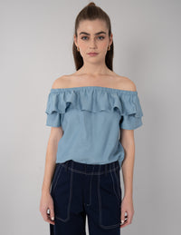Blusa azul off shoulder