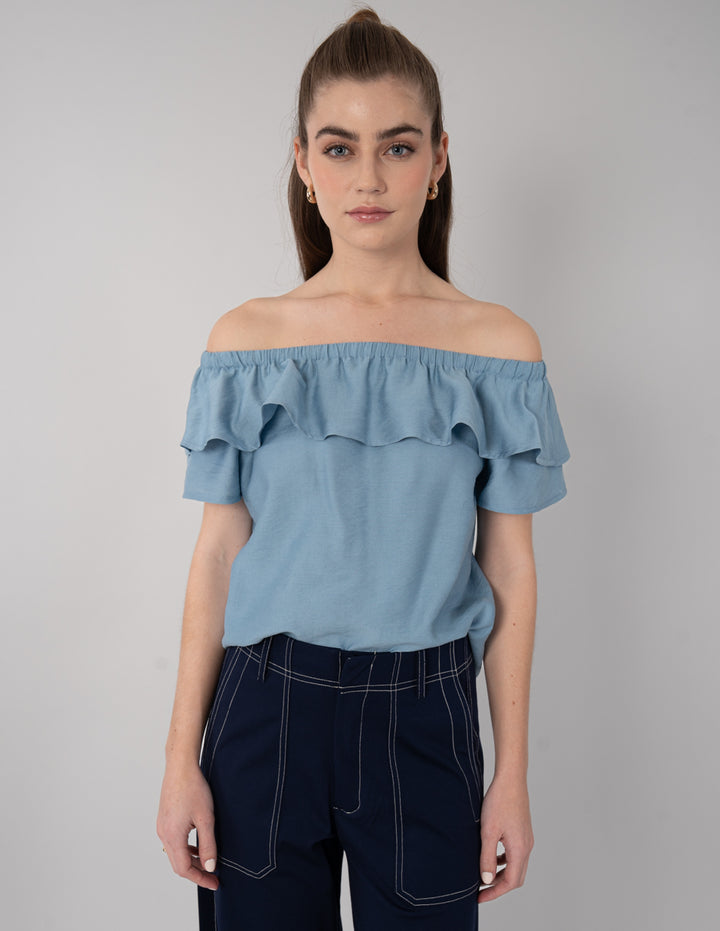 Blusa azul off shoulder