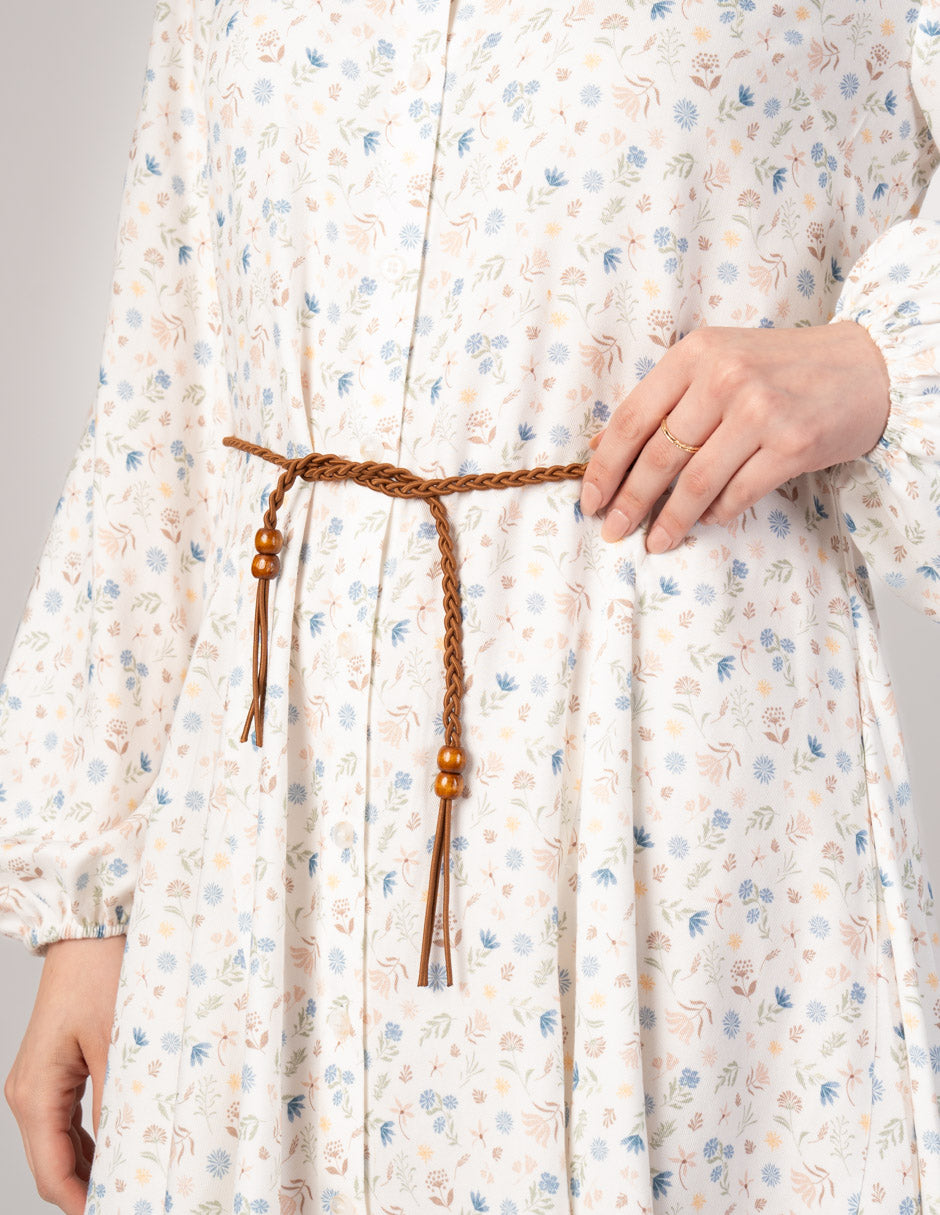 Vestido corto estampado con jareta en cintura
