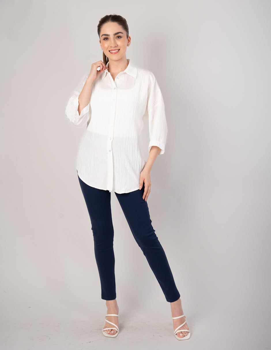 Blusa ivory tipo camisera de mangas 3/4