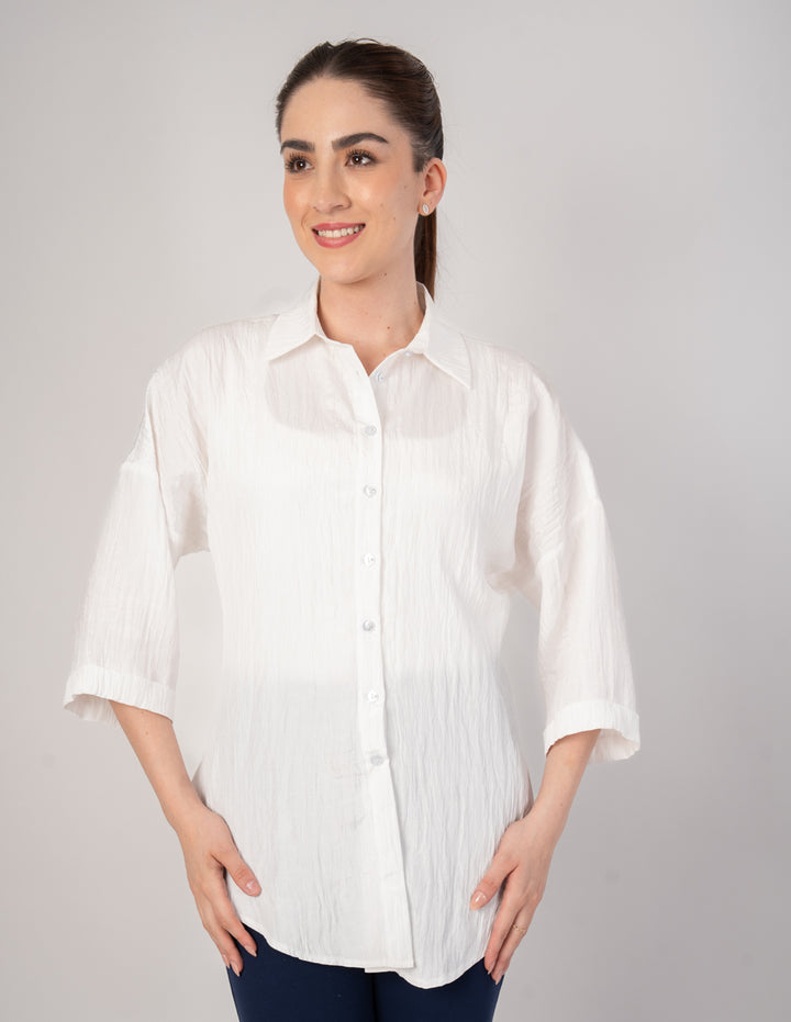 Blusa ivory tipo camisera de mangas 3/4