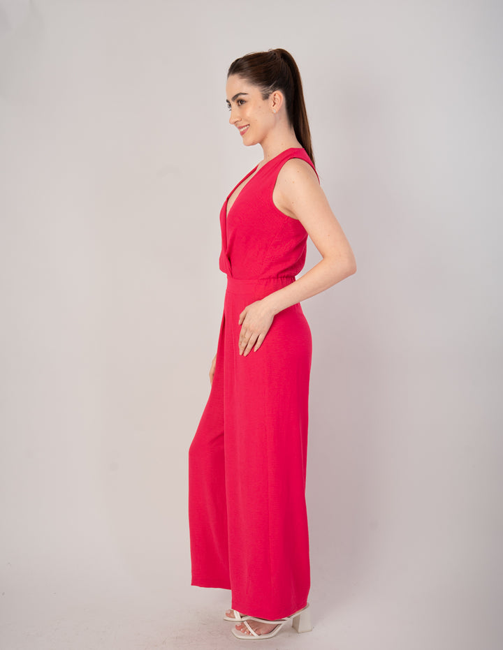 Jumpsuit largo rosa con escote en la espalda
