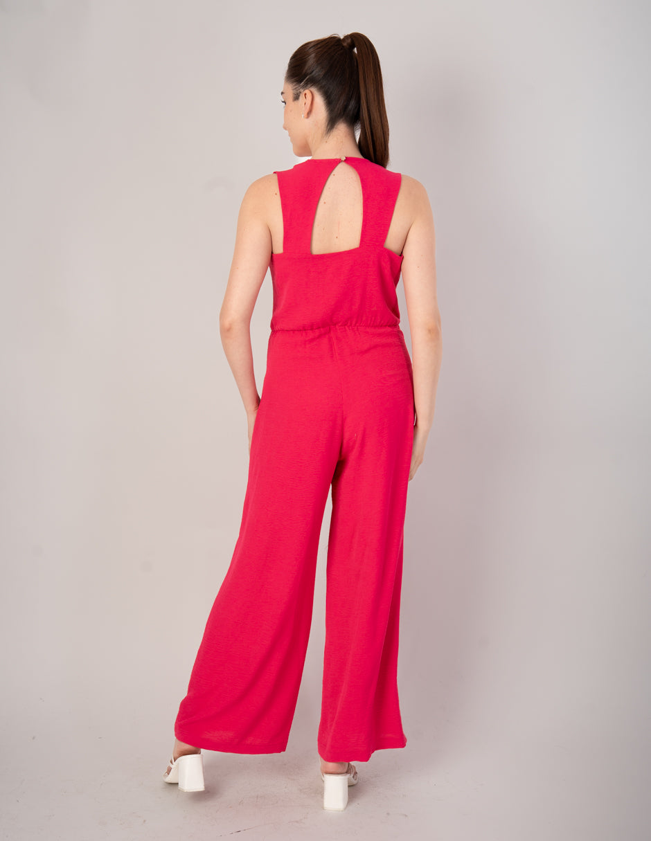 Jumpsuit largo rosa con escote en la espalda