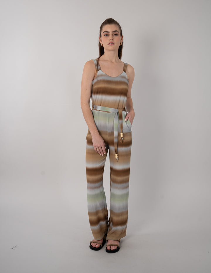 Jumpsuit largo multicolor con jareta en la cintura