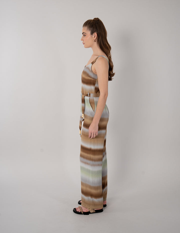 Jumpsuit largo multicolor con jareta en la cintura