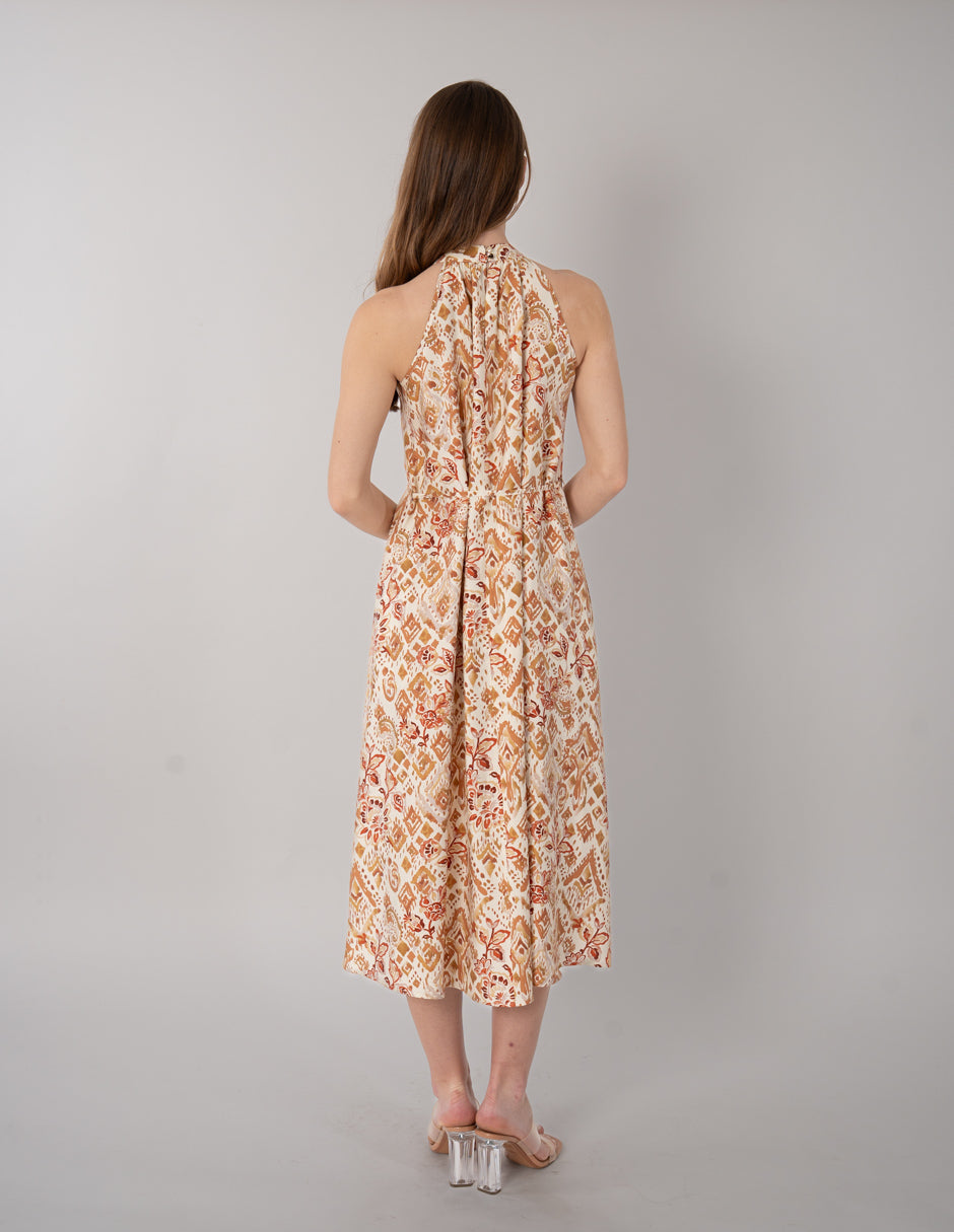 Vestido largo estampado de cuello alto