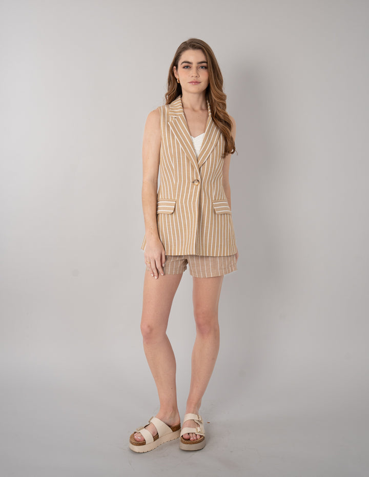 Chaleco de vestir beige con rayas (Conjunto)