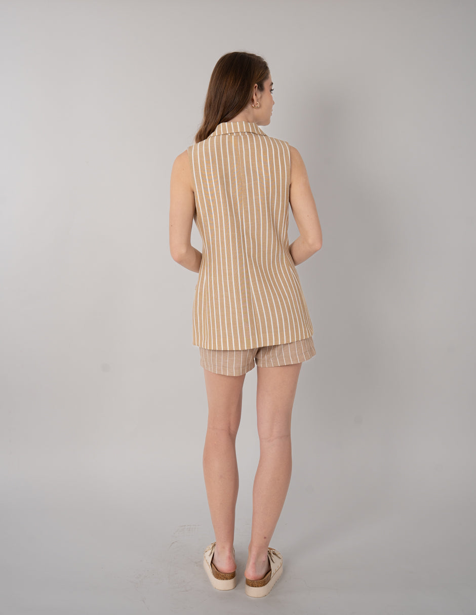 Chaleco de vestir beige con rayas (Conjunto)