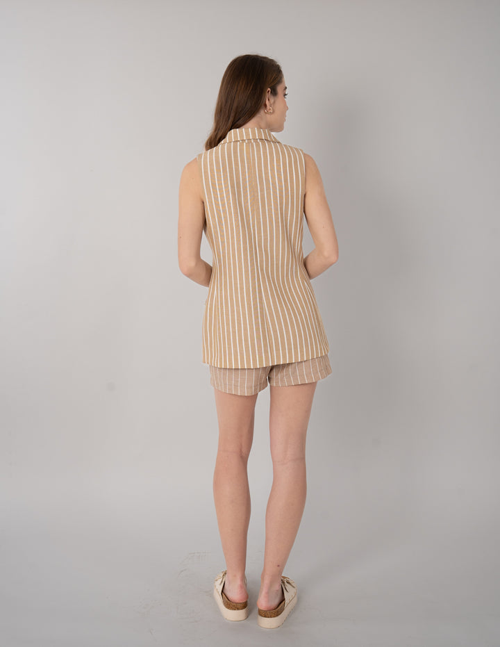 Chaleco de vestir beige con rayas (Conjunto)