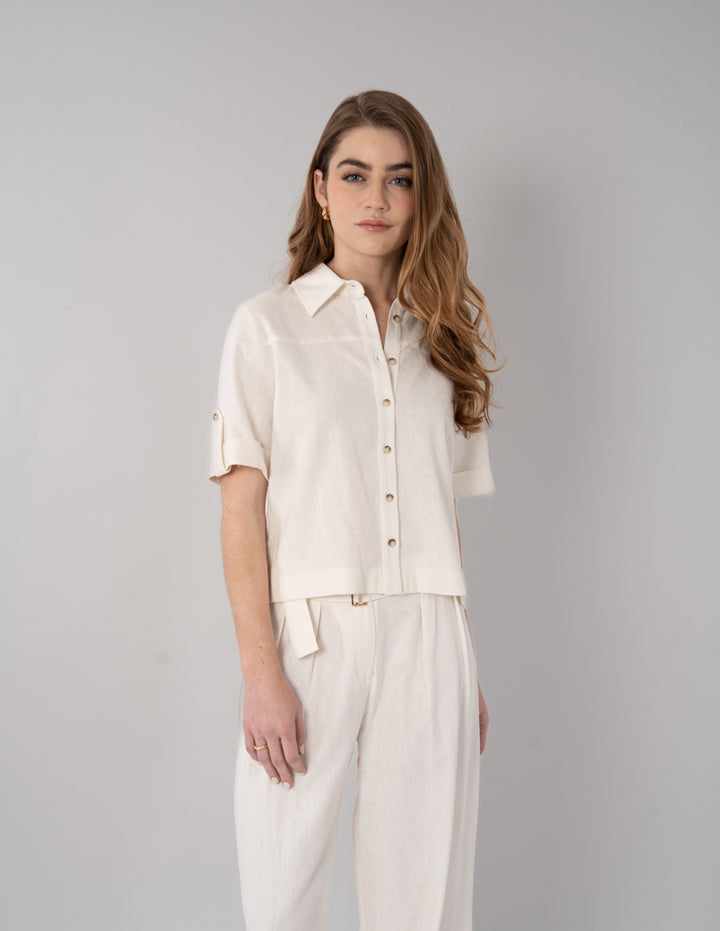 Blusa hueso de manga corta (Conjunto)