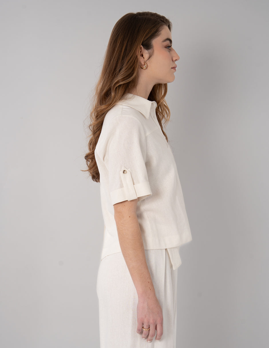 Blusa hueso de manga corta (Conjunto)