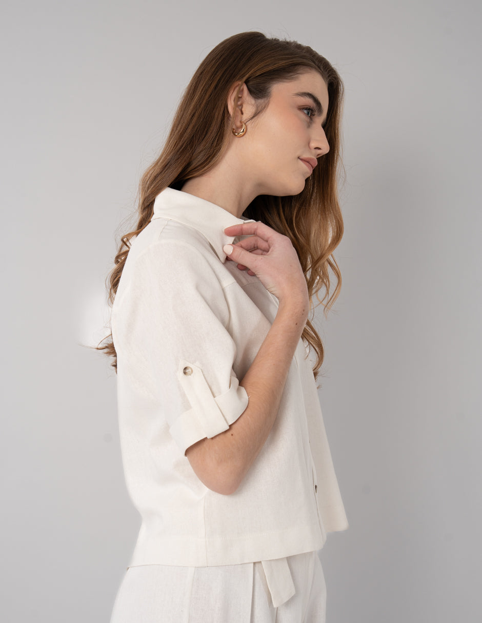 Blusa hueso de manga corta (Conjunto)