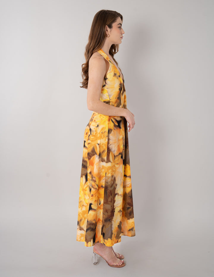 Vestido largo estamapado de escote V