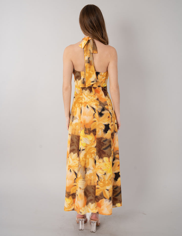 Vestido largo estamapado de escote V