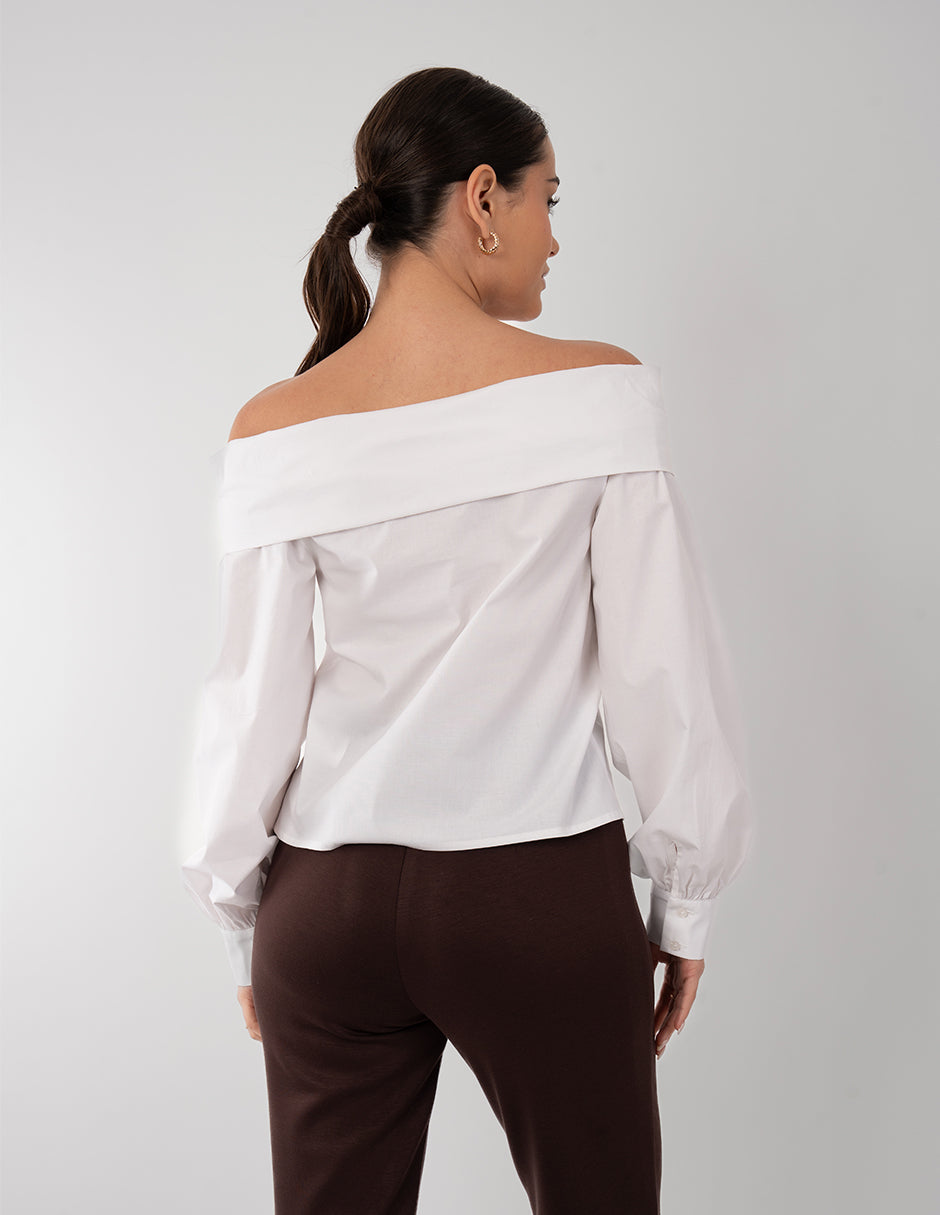 Blusa ivory off shoulders  con diseño de moño