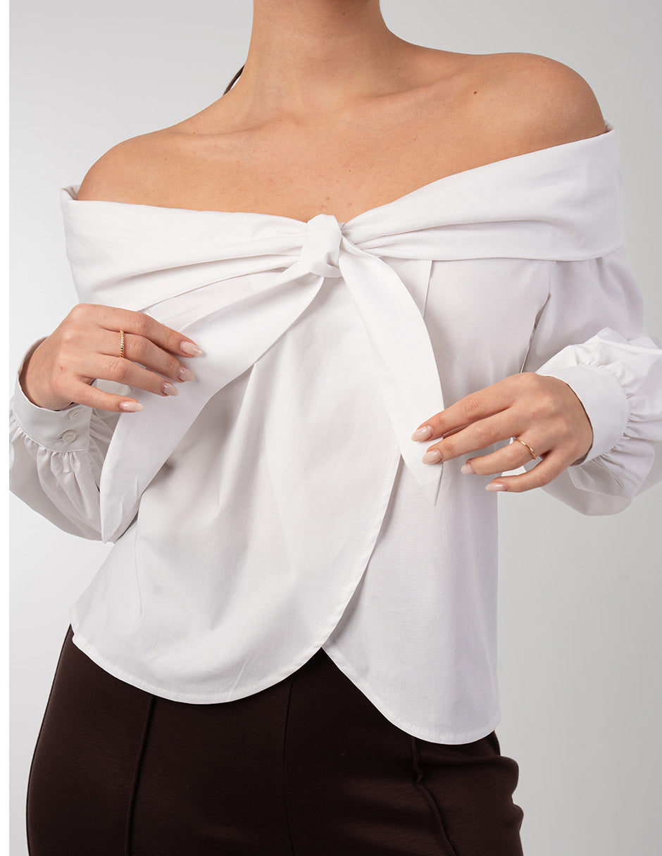Blusa ivory off shoulders  con diseño de moño